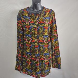 Old Navy Women's Black Background Bright Floral Tunic Top Blouse Size XL